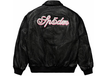 Sp5der Debossed Web Leather Jacket Black