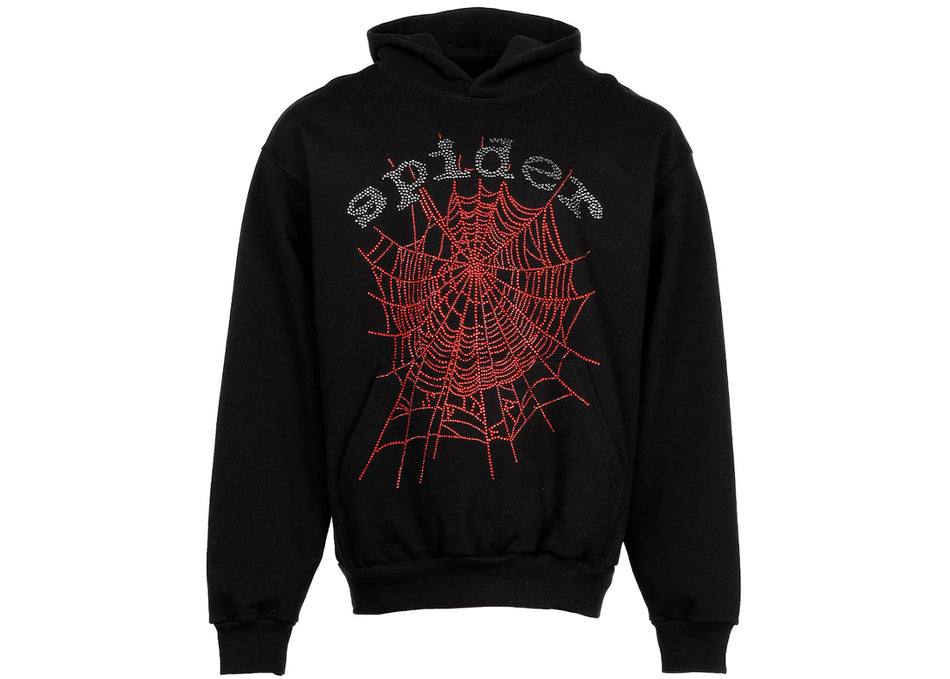 Sp5der OG Rhinestone Logo Hoodie Black