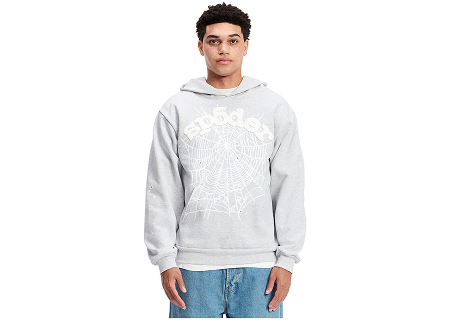 Sweat à capuche Sp5der OG Web gris chiné