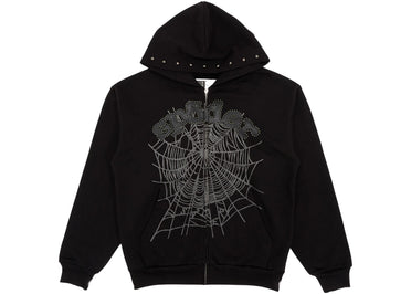 Sp5der OG Web Studded Zip Hoodie Black