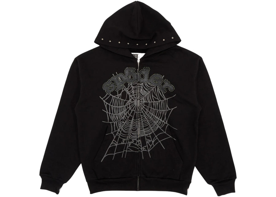 Sweat à capuche zippé Sp5der OG Web Studded noir