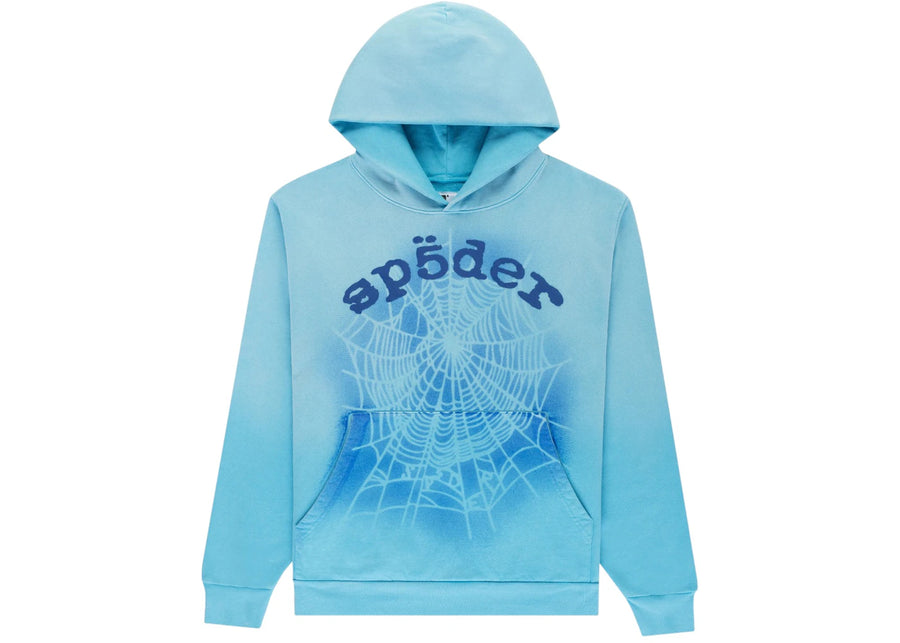 Sweat à capuche Sp5der OG Web V2 Spray bleu clair