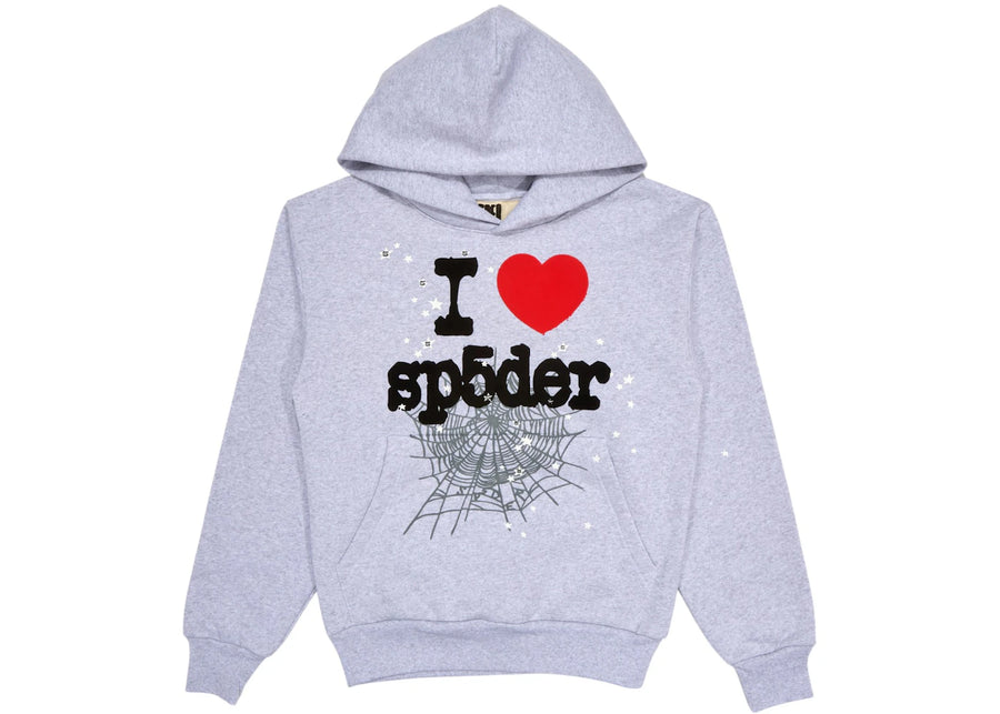 Sweat à capuche souvenir Sp5der gris chiné