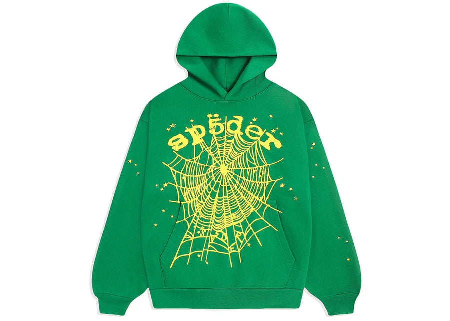 Sweat à capuche Sp5der Star OG Web V2 Vert Slime