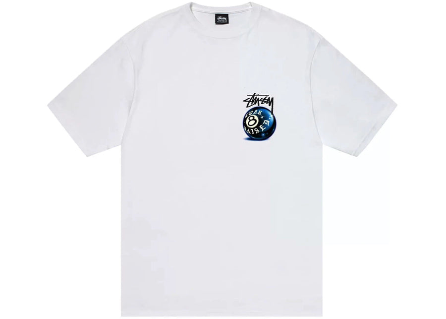 T-shirt Stussy Born X Raised 8 Ball blanc
