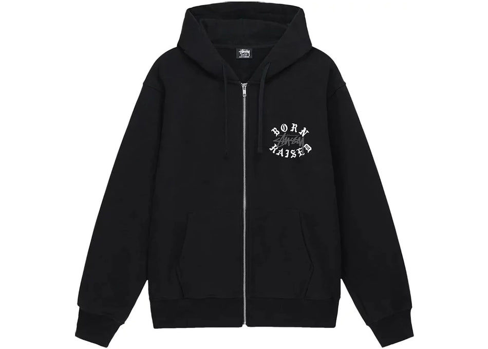 Stussy Born X Raised Logo Zip Hoodie Black