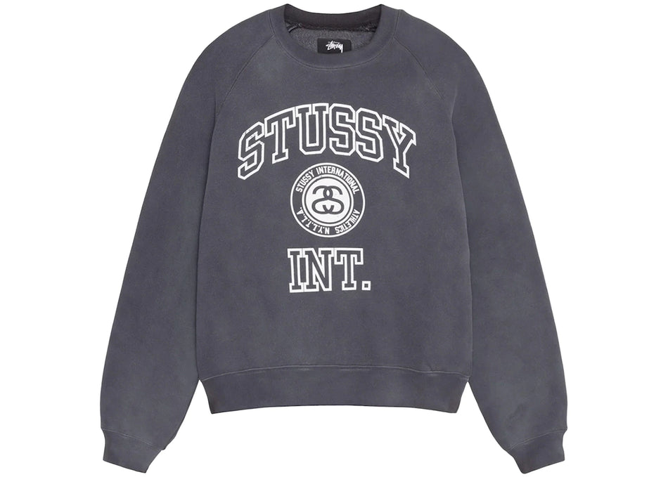 Stussy Overlock Varsity Raglan Crew Washed Black