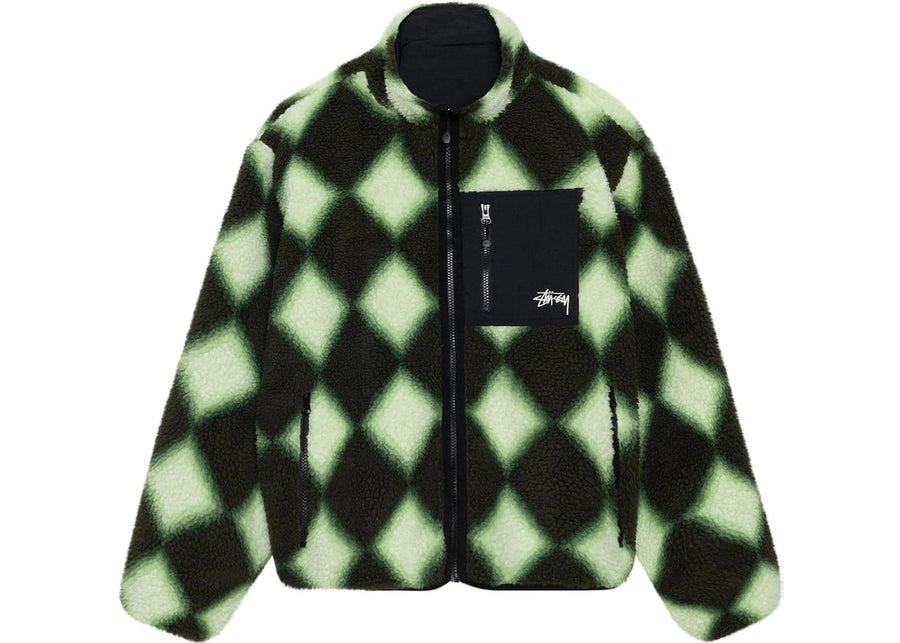 Veste réversible Stussy Sherpa à losanges verte