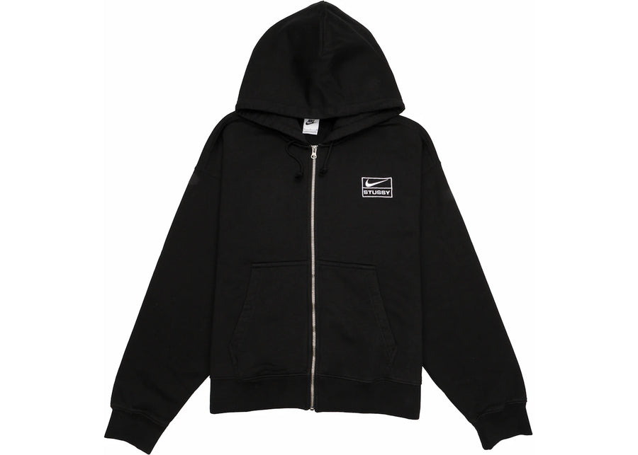 Sweat à capuche zippé Stussy x Nike en polaire délavée (tailles asiatiques) Noir