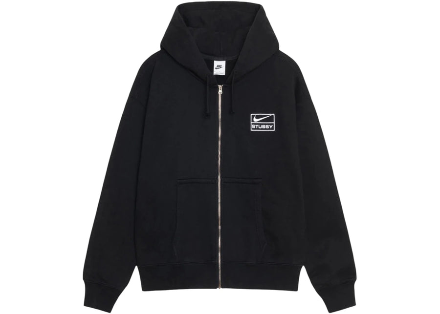 Sweat à capuche zippé Stussy x Nike en polaire délavée (Collection Automne/Hiver 2025) Noir