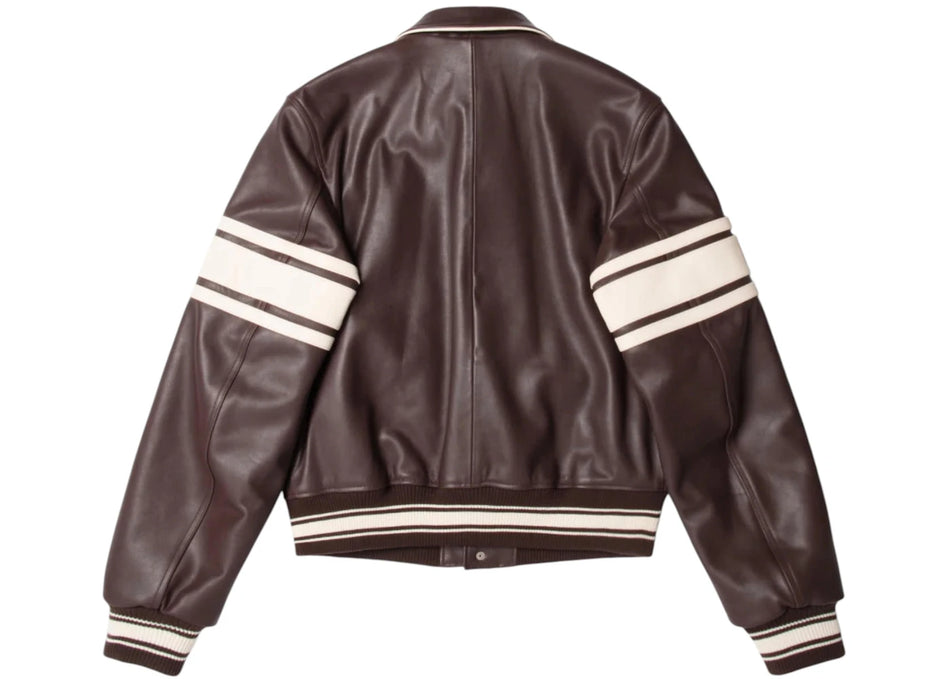 Stussy x Wales Bonner Leather Varsity Jacket Brown