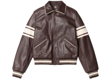 Veste universitaire en cuir marron Stussy x Wales Bonner