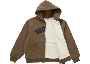 Supreme Arc Thermal Lined Zip Up Hooded Sweatshirt Brown