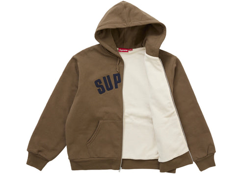 Supreme Arc Thermal Lined Zip Up Hooded Sweatshirt Brown