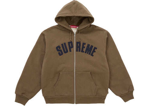 Supreme Arc Thermal Lined Zip Up Hooded Sweatshirt Brown