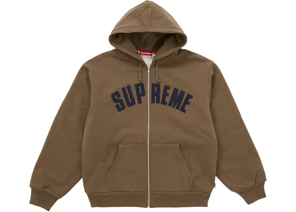 Supreme Arc Thermal Lined Zip Up Hooded Sweatshirt Brown