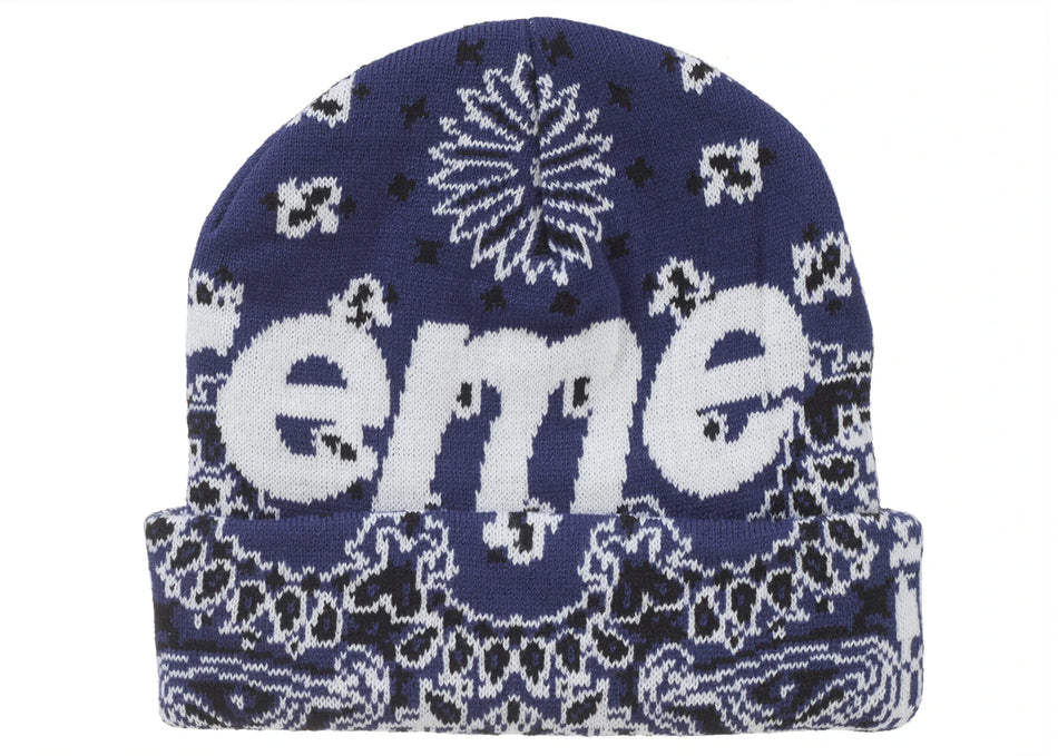Supreme Bandana Big Logo Beanie Blue