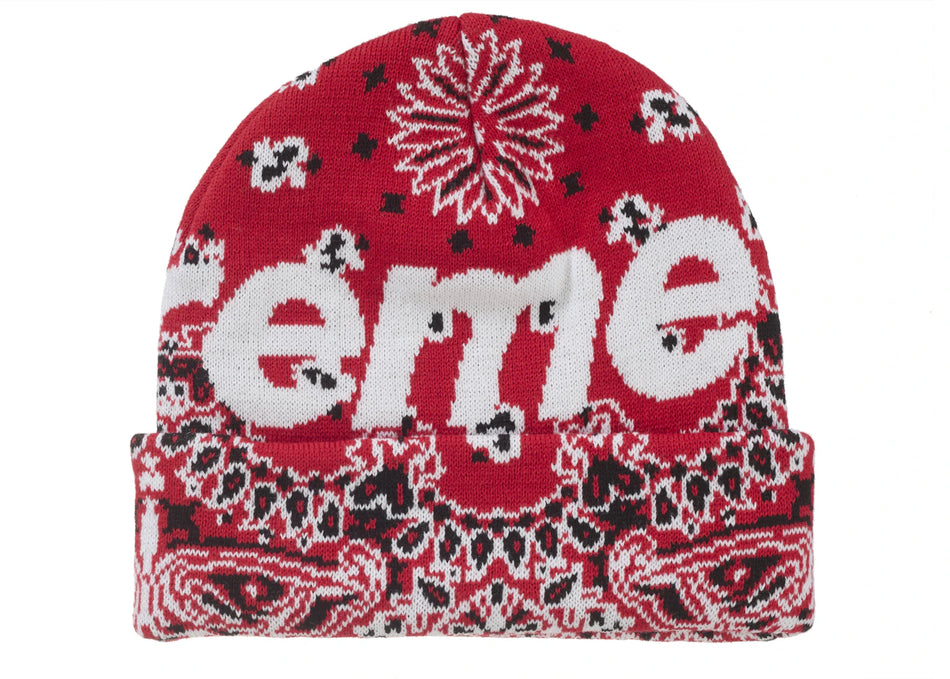 Supreme Bandana Big Logo Beanie Red
