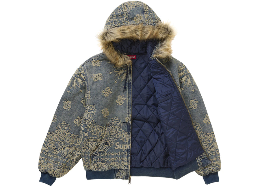 Veste de travail à capuche en denim jacquard bandana bleu Supreme