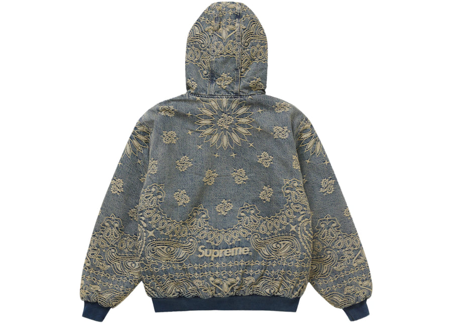 Veste de travail à capuche en denim jacquard bandana bleu Supreme