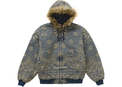 Supreme Bandana Jacquard Denim Hooded Work Jacket Blue