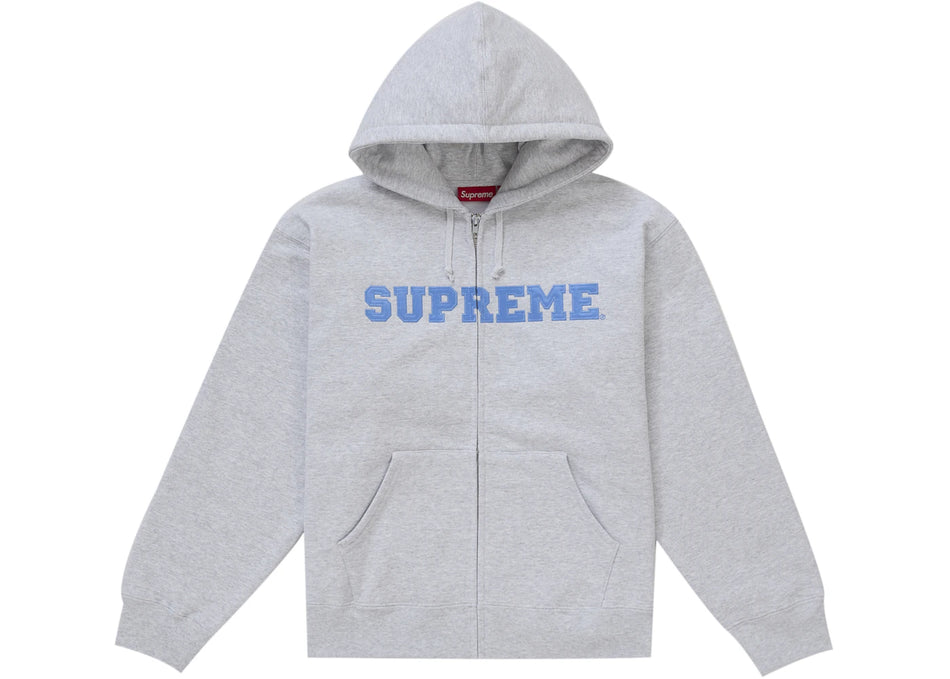 Supreme Collegiate Applique Zip Up Hooded Sweatshirt Ash Grey