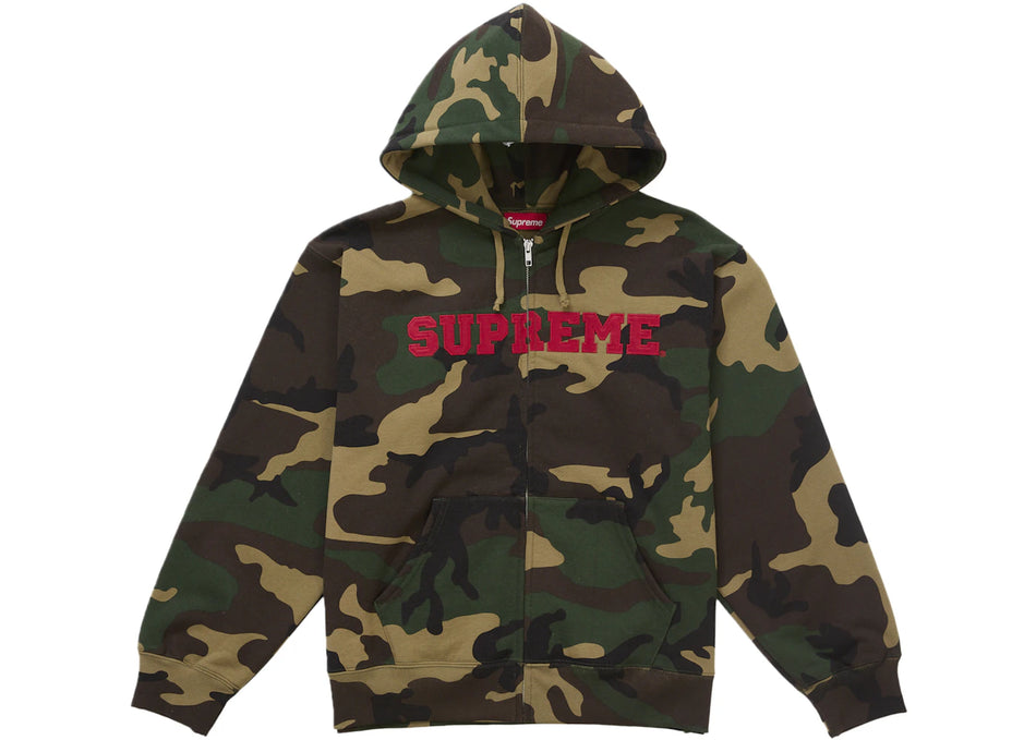 Supreme Collegiate Applique Zip Up Hooded Sweatshirt Woodland Camo