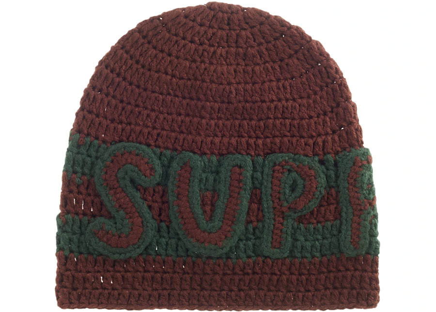 Supreme Crochet Logo Beanie Brown