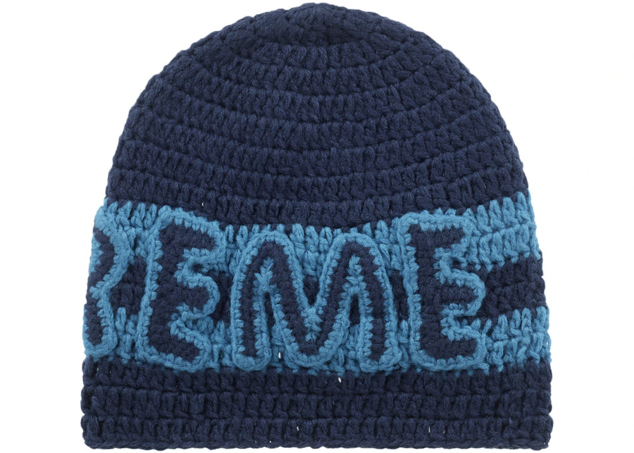 Supreme Crochet Logo Beanie Navy