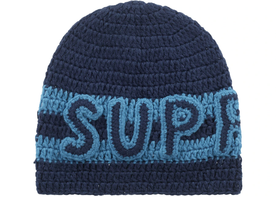 Supreme Crochet Logo Beanie Navy