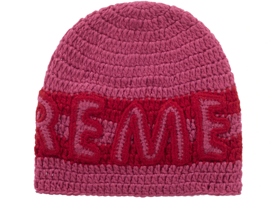 Supreme Crochet Logo Beanie Pink