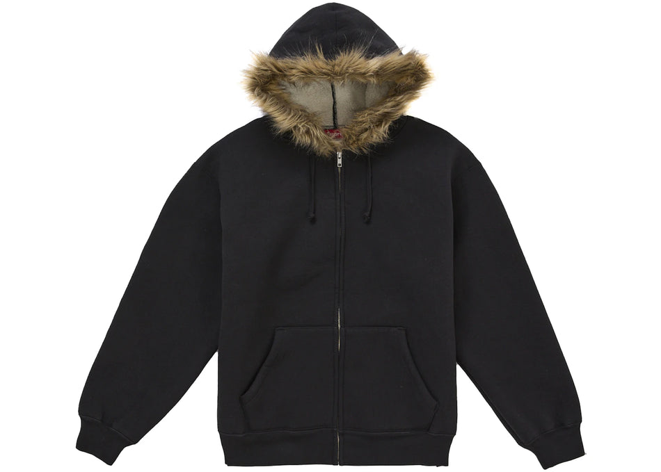 Supreme Faux Fur Zip Up Hooded Sweatshirt Black