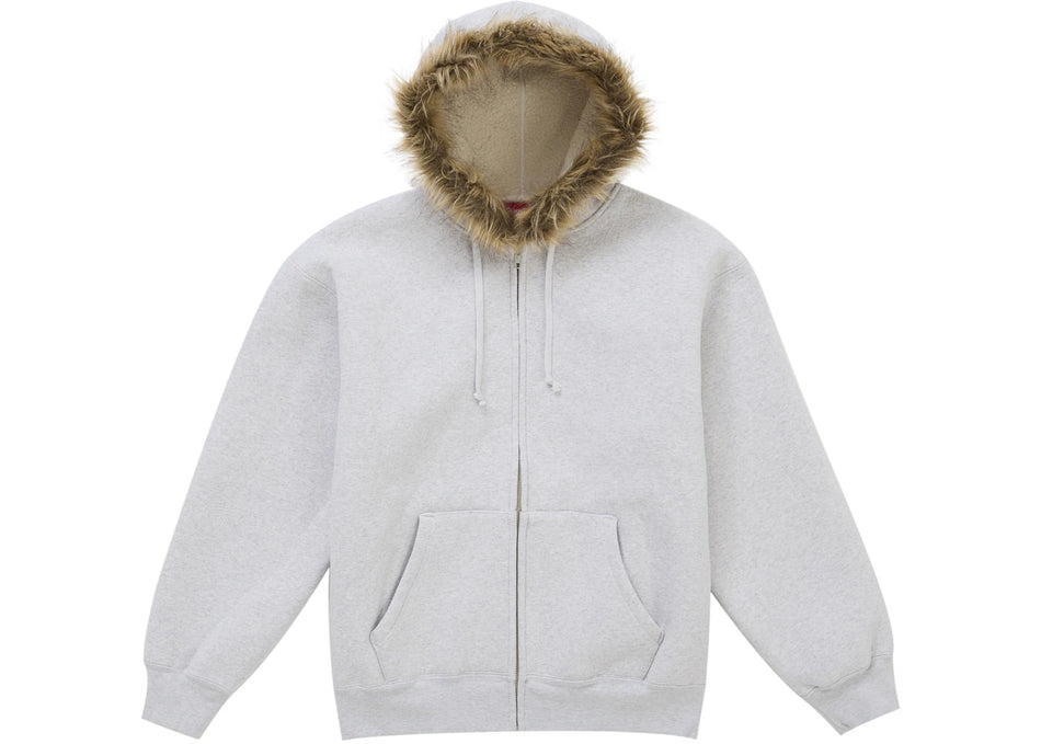 Supreme Faux Fur Zip Up Hooded Sweatshirt Heather Grey