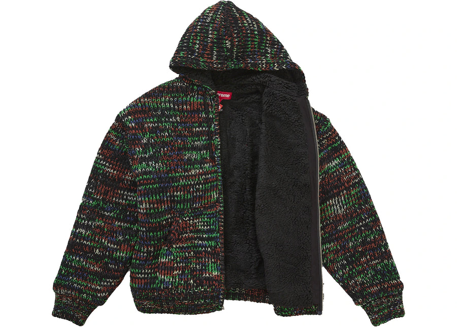 Supreme Faux Shearling Lined Zip Up Hooded Sweater Green Melange