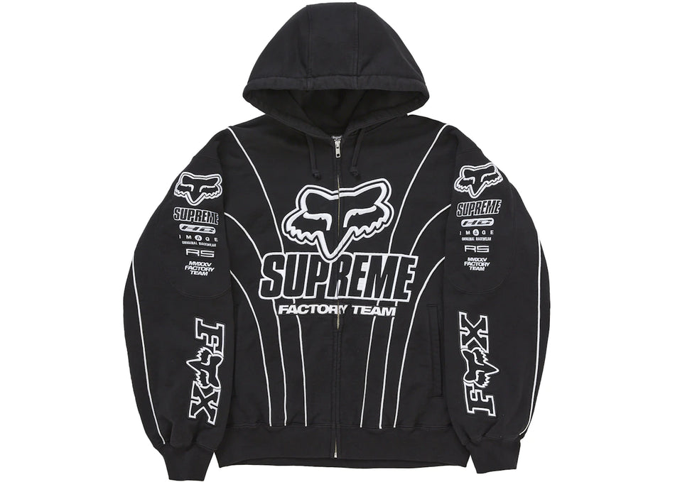 Supreme Fox Racing Zip Up Hooded Sweatshirt Black
