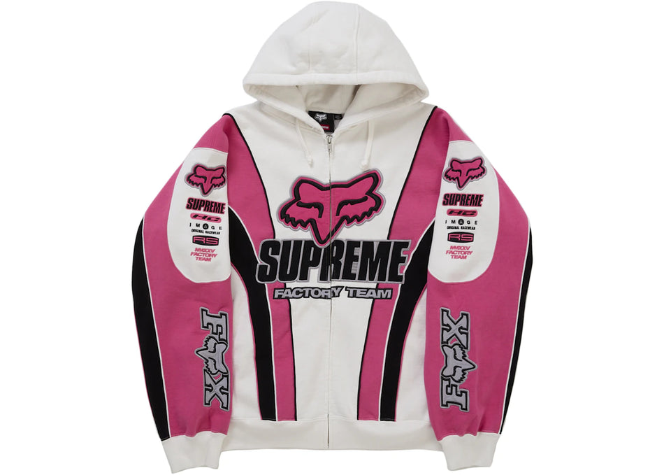 Supreme Fox Racing Zip Up Hooded Sweatshirt White