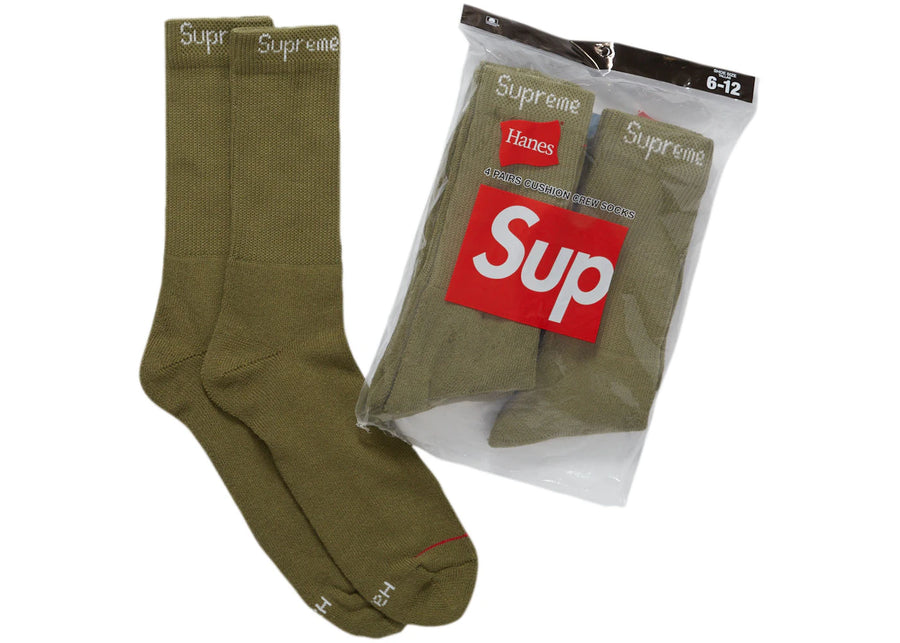Chaussettes Supreme Hanes Crew (lot de 4) Olive