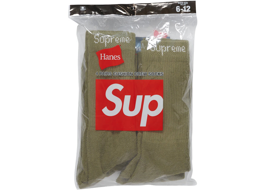 Chaussettes Supreme Hanes Crew (lot de 4) Olive