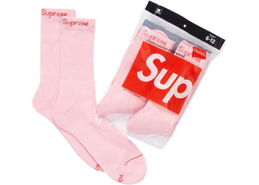 Supreme Hanes Crew Socks (4 Pack) Pink