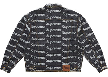 Supreme Jacquard Logos Denim Trucker Jacket Rigid Indigo