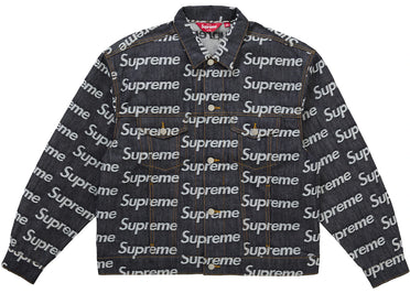 Supreme Jacquard Logos Denim Trucker Jacket Rigid Indigo