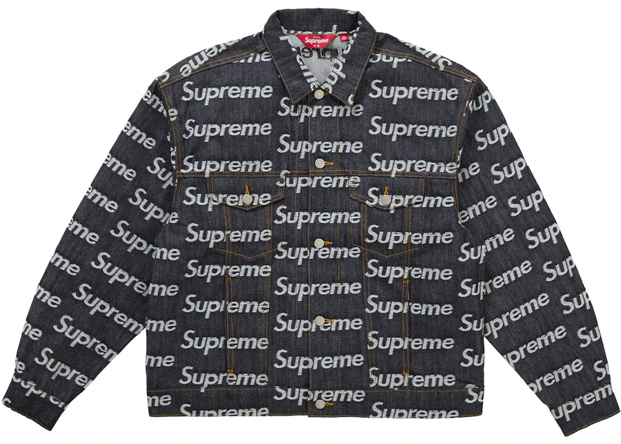Veste en jean rigide indigo à logos jacquard Supreme