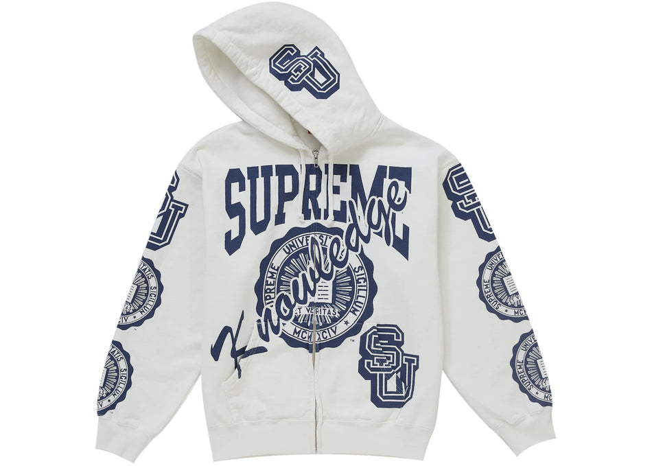 Supreme Knowledge Reigns Zip Up Hooded Sweatshirt White