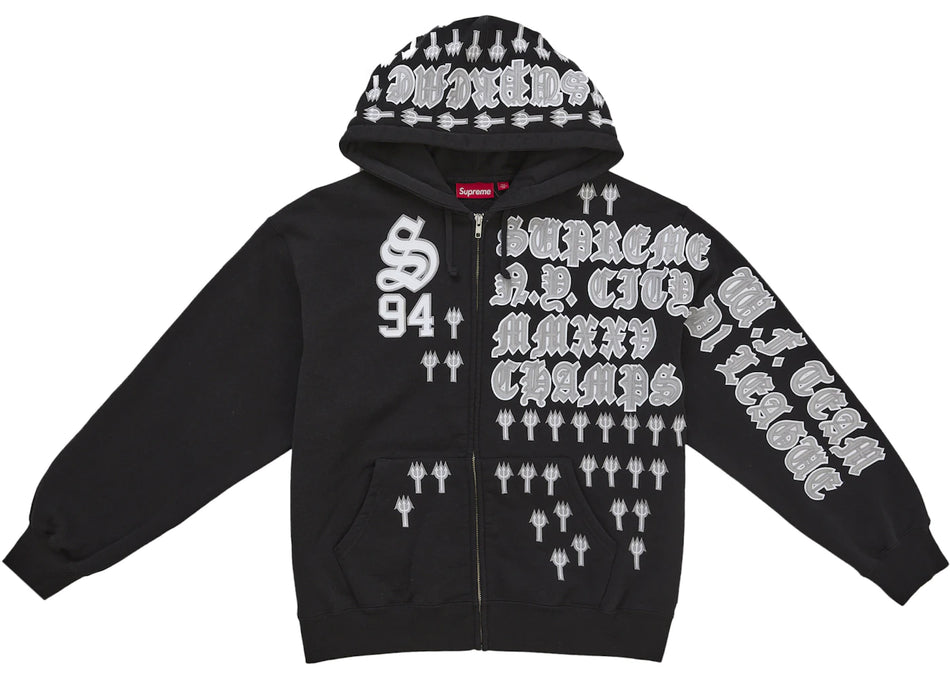 Supreme League Champs Zip Up Hooded Sweatshirt Black