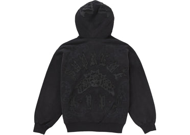 Supreme Leather Applique Zip Up Hooded Sweatshirt Black