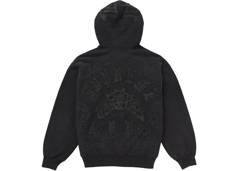 Supreme Leather Applique Zip Up Hooded Sweatshirt Black