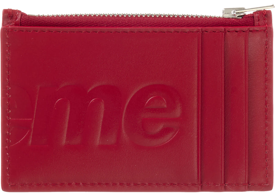 Porte-cartes zippé en cuir rouge Supreme