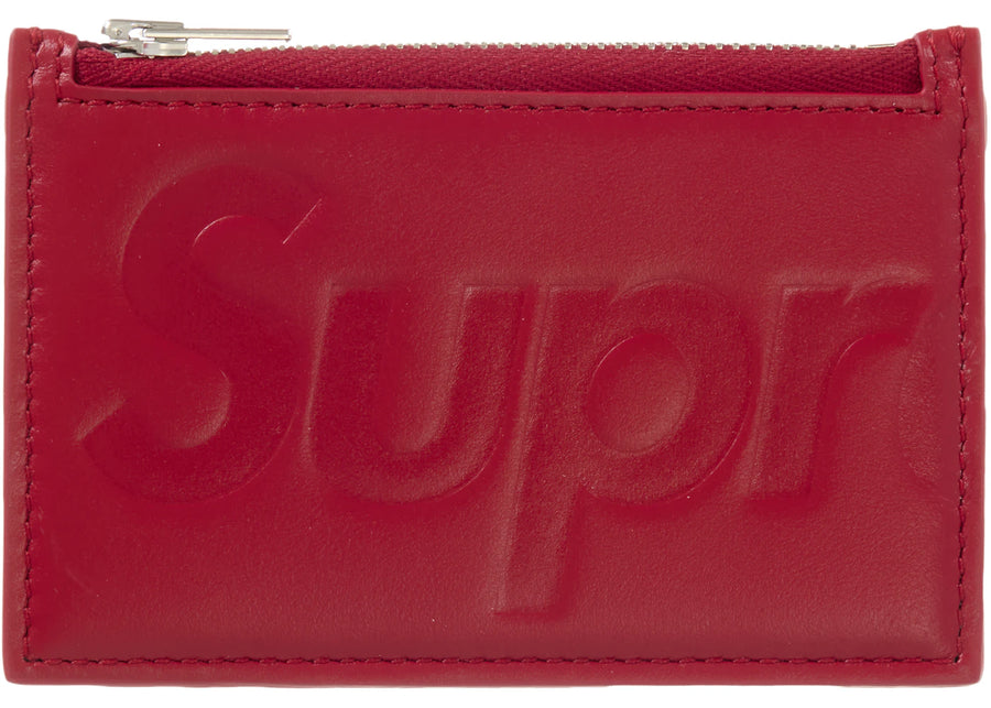 Porte-cartes zippé en cuir rouge Supreme