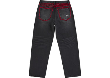 Jean Supreme Leopard en fausse fourrure, coupe ample, noir délavé