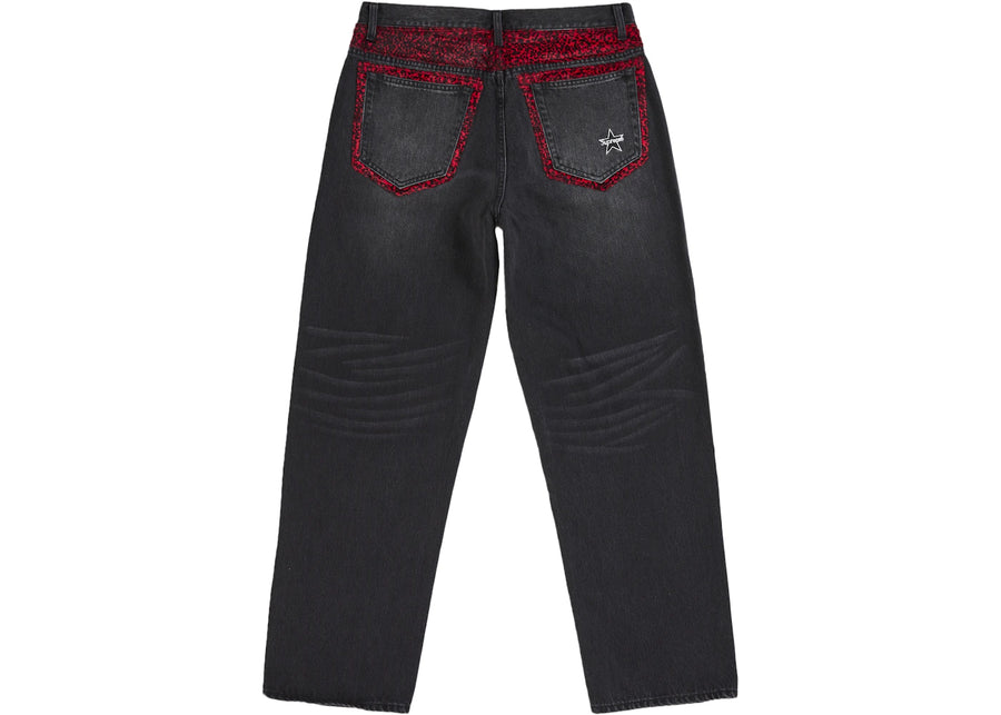 Supreme Leopard Faux Fur Loose Fit Jean Washed Black